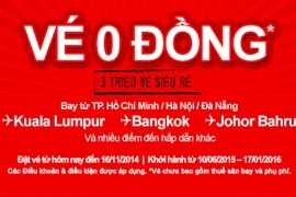 AirAsia bán vé 0 đồng nửa cuối năm 2015, đầu năm 2016