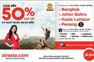 AirAsia giảm 50% giá vé cho nhiều chặng bay đến Bangkok, Kuala Lumpur