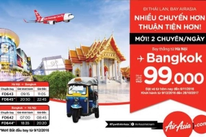 AirAsia tăng tần suất bay từ Hà Nội đi Bangkok lên 2 chuyến/ngày