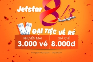 Jetstar khuyến mãi 3.000 vé giá chỉ 8.000 đồng dịp 8/3