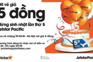 Vé máy bay 5đ của Jetstar và voucher đặt phòng của placevietnam.com