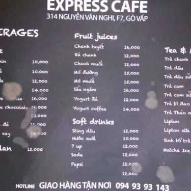 Thực đơn- Express Cafe - Gò Vấp