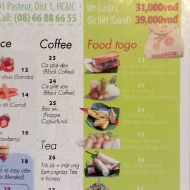 Thực đơn- Cafe 2Go Saigon - Healthy & Creative