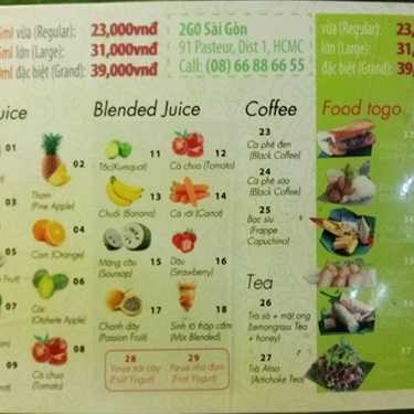 Thực đơn- Cafe 2Go Saigon - Healthy & Creative