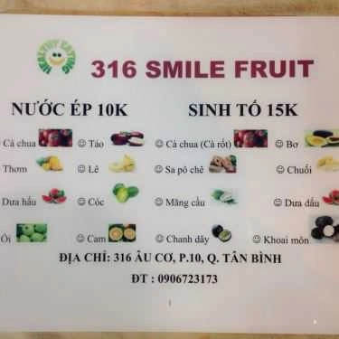 Thực đơn- Cafe 316 Smile Fruit - Sinh Tố & Nước Ép Trái Cây
