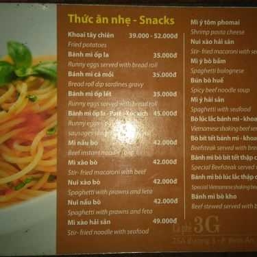 Thực đơn- 3G Cafe