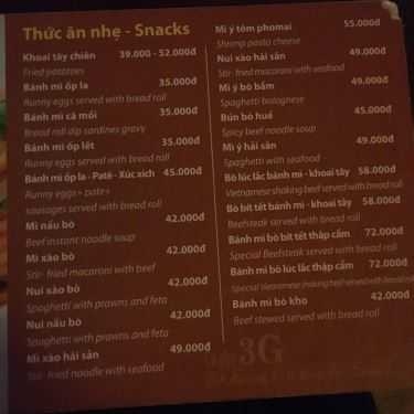 Thực đơn- 3G Cafe