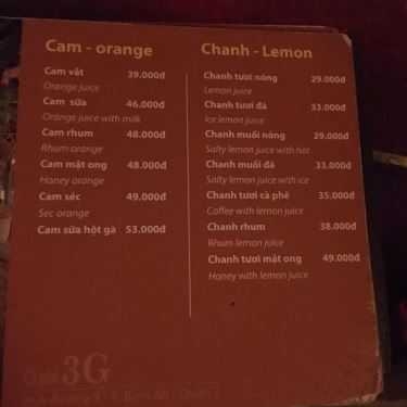 Thực đơn- 3G Cafe