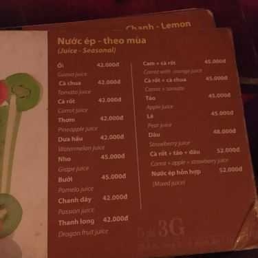 Thực đơn- 3G Cafe