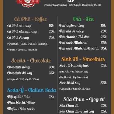 Thực đơn- 5'S Coffee - Nguyễn Đình Chiểu