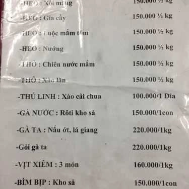 Thực đơn- Quán Nhậu 6 Xị (5 Lợi) - Lẩu & Các Món Hải Sản