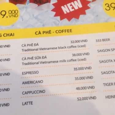 Thực đơn- 84 Cafe - Khu Quốc Nội Sân Bay Tân Sơn Nhất