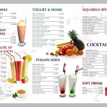 Thực đơn- Aquarius Cafe - Quang Trung
