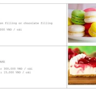 Thực đơn- Tiệm Bánh Je'Taime Bakery