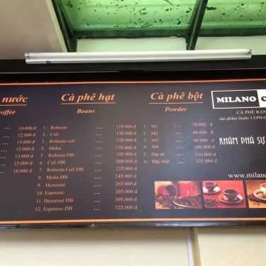 Thực đơn- Milano Coffee - Hồ Văn Huê