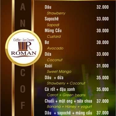 Thực đơn- Roman Cafe - Đặng Văn Ngữ