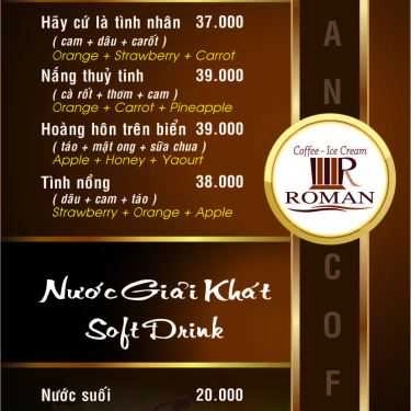 Thực đơn- Roman Cafe - Đặng Văn Ngữ