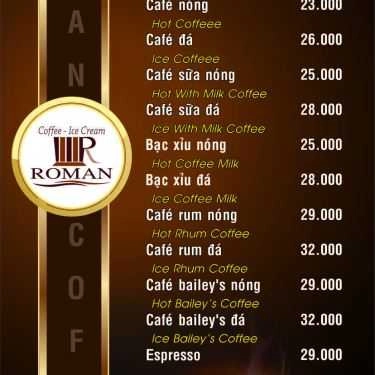 Thực đơn- Roman Cafe - Đặng Văn Ngữ