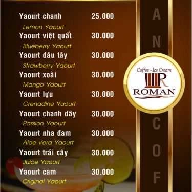 Thực đơn- Roman Cafe - Đặng Văn Ngữ