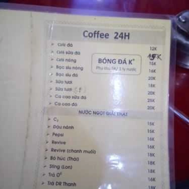Thực đơn- 24H Coffee - Kênh Tân Hóa