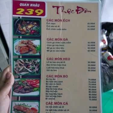 Thực đơn- Quán Nhậu Quán 239 - Bia Ướp Lạnh