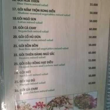 Thực đơn- Quán Ăn Ẩm Thực Chay Hoa Thiên - Nguyễn Quý Đức
