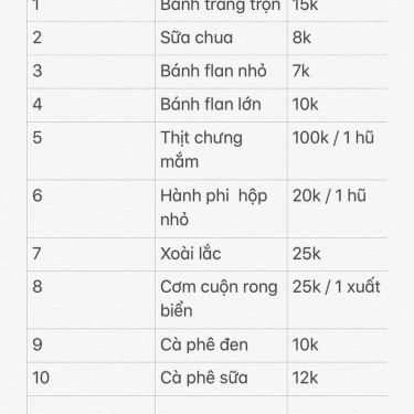 Thực đơn- Ăn Vặt Hải Anh