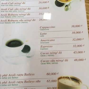 Thực đơn- Aroli Coffee - Sài Gòn Pearl