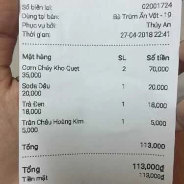 Thực đơn- Bà Trùm Ăn Vặt - Cơm Cháy Kho Quẹt