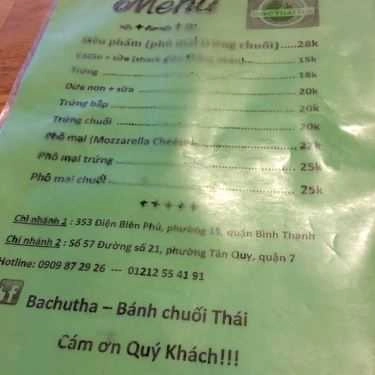 Thực đơn- Ăn vặt Bachutha - Bánh Chuối Thái - Điện Biên Phủ