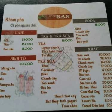 Thực đơn- Bạn Cafe - Phạm Văn Đồng