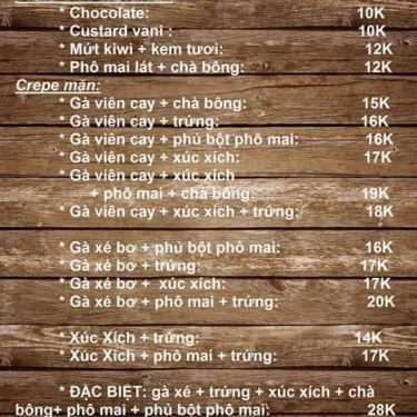 Thực đơn- Ăn vặt Hana - Pizza Crepe & Trà Đào