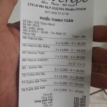 Thực đơn- Tiệm Bánh Bánh Em Crepe, Bánh Sầu Riêng & Mứt Trái Cây