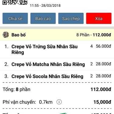 Thực đơn- Tiệm Bánh Bánh Em Crepe, Bánh Sầu Riêng & Mứt Trái Cây - Vành Đai