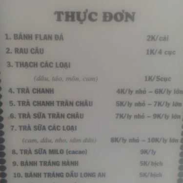 Thực đơn- Ăn vặt Cô Ánh - Bánh Flan, Rau Câu & Trà Trân Châu