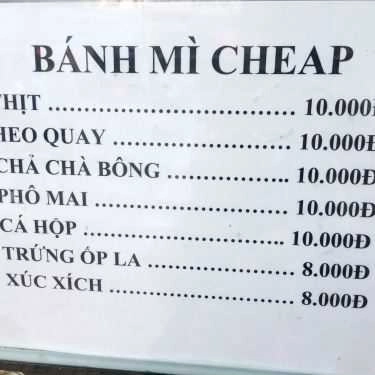 Thực đơn- Tiệm Bánh Bánh Mì Cheap