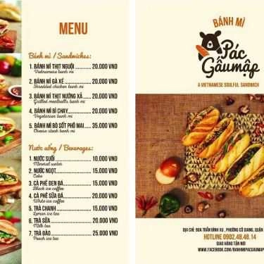 Thực đơn- Tiệm Bánh Bánh Mì Gấu Mập Pác