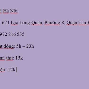 Thực đơn- Tiệm Bánh Bánh Mì Hà Nội - 671 Lạc Long Quân