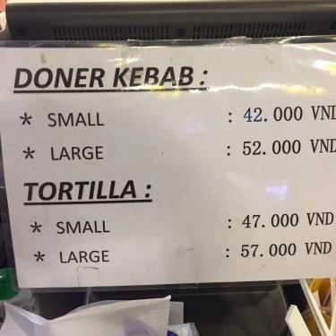 Thực đơn- Tiệm Bánh Bánh Mì Taco Doner Kebab