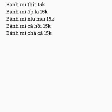 Thực đơn- Ăn vặt Bánh Mì Chả - Lý Chính Thắng