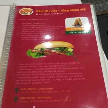 Thực đơn- Tiệm Bánh BMV - Bánh Mì Việt - Cống Quỳnh