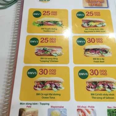 Thực đơn- Tiệm Bánh BMV - Bánh Mì Việt - Cống Quỳnh