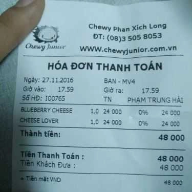 Thực đơn- Tiệm Bánh Bánh Su Kem Chewy Junior - Phan Xích Long
