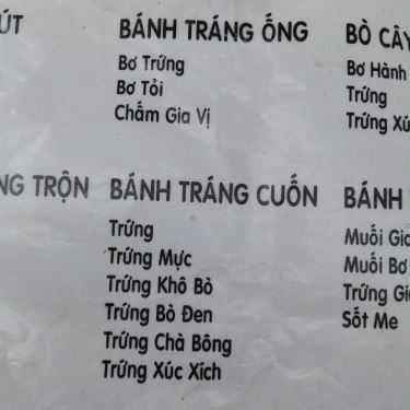 Thực đơn- Ăn vặt Bánh Tráng Chấm Trứng Bơ