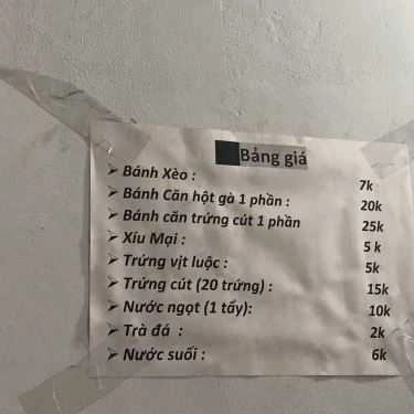 Thực đơn- Ăn vặt Bánh Xèo Bình Thuận