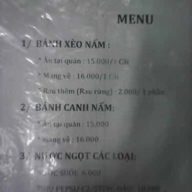 Thực đơn- Quán Ăn Bánh Xèo Rau Rừng & Bánh Canh Nấm