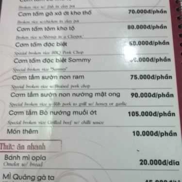Thực đơn- Ăn vặt Bánh Xèo Sammy