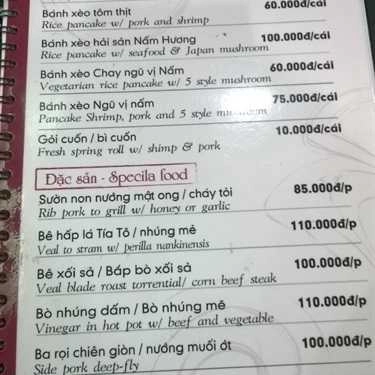 Thực đơn- Ăn vặt Bánh Xèo Sammy