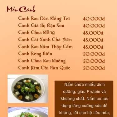 Thực đơn- Quán Ăn Bát Nhã Ba La Mật - Ẩm Thực Chay