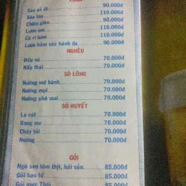 Thực đơn- Quán Nhậu Bảy Nuôi - Thỏ 9 Món & Hải Sản Tươi Sống